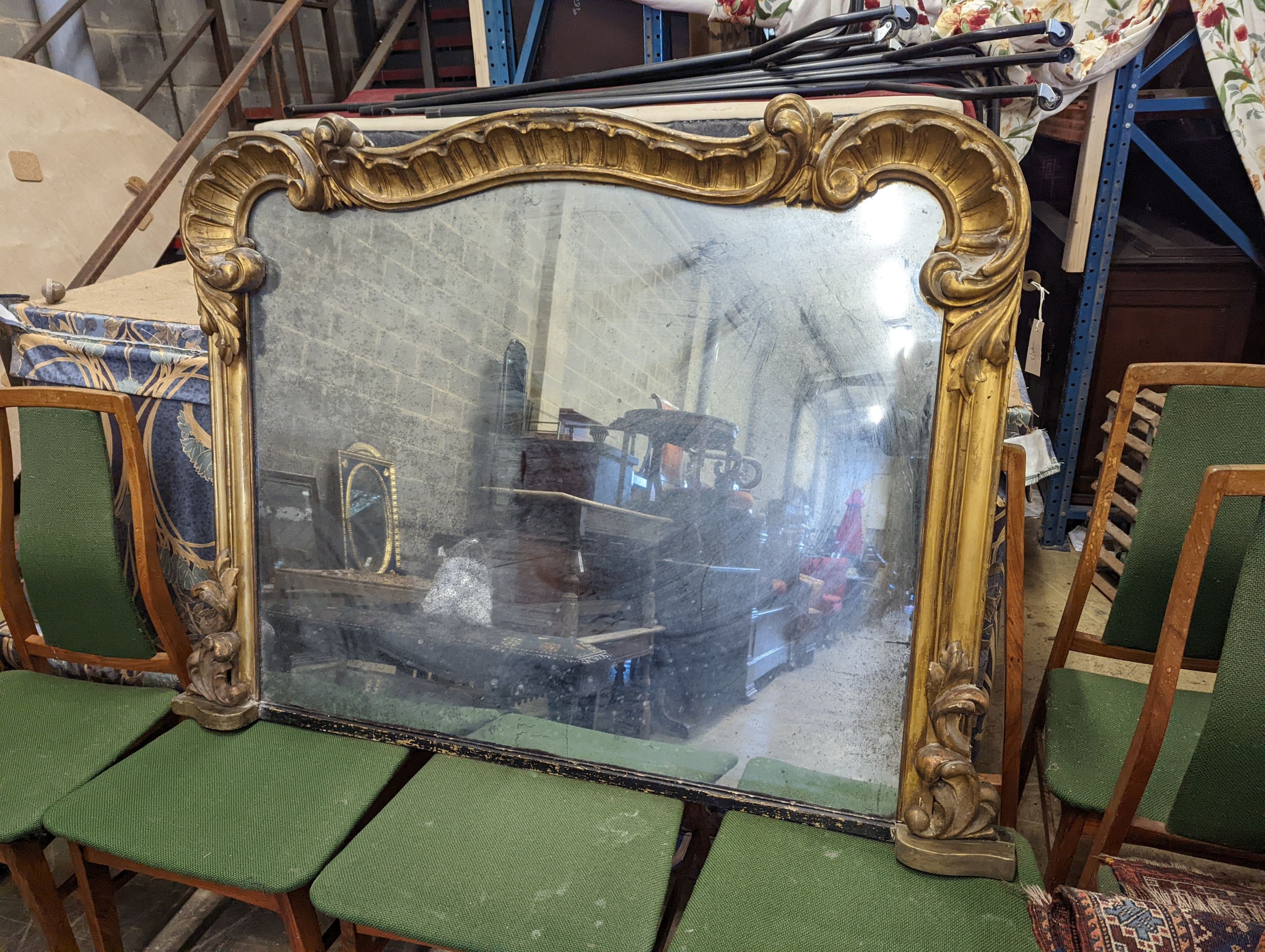 A 19th century carved giltwood and gesso overmantel mirror, width 140cm, height 102cm